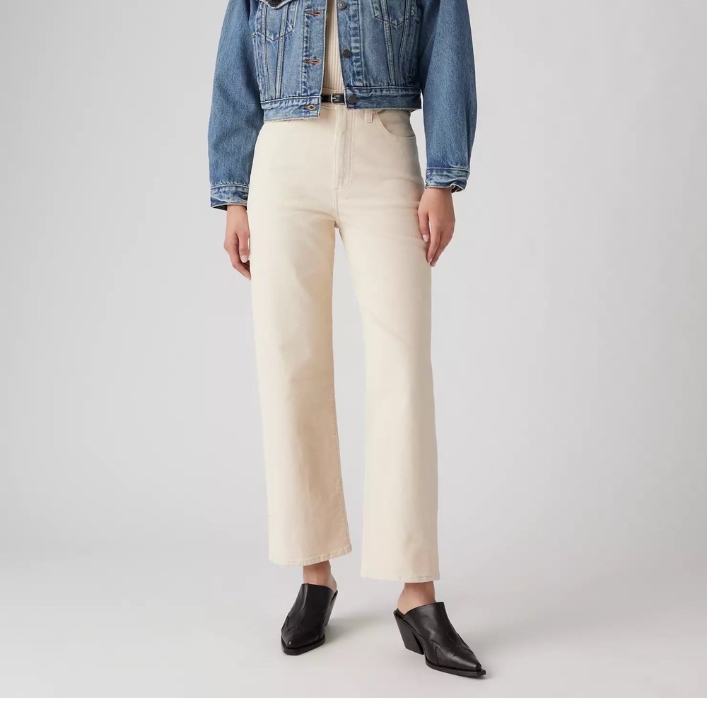 Levis Premium Ribcage Straight Corduroy Pants Off White Cream 29 High Rise